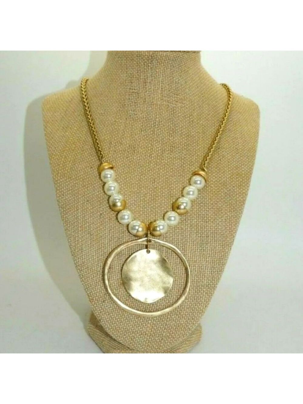 Chico's Gold Tone Pendant Faux Pearl Necklace 22" NWOT